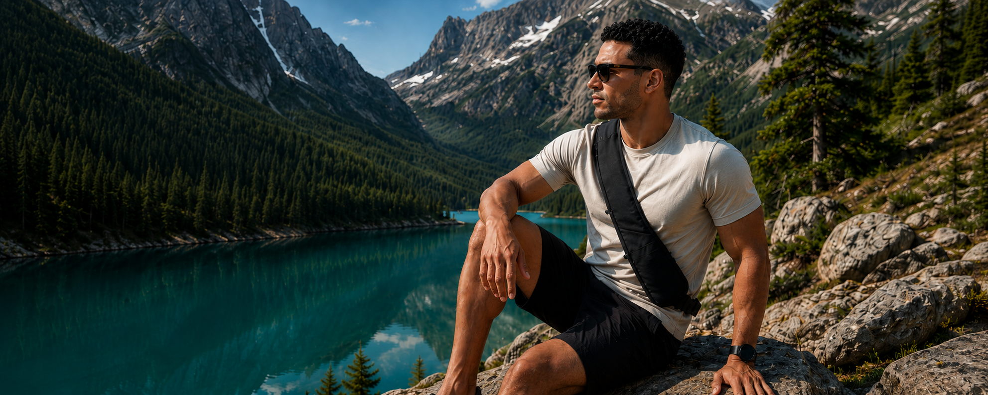 ENFORCE Sling Bag worn on a summer travel overlook