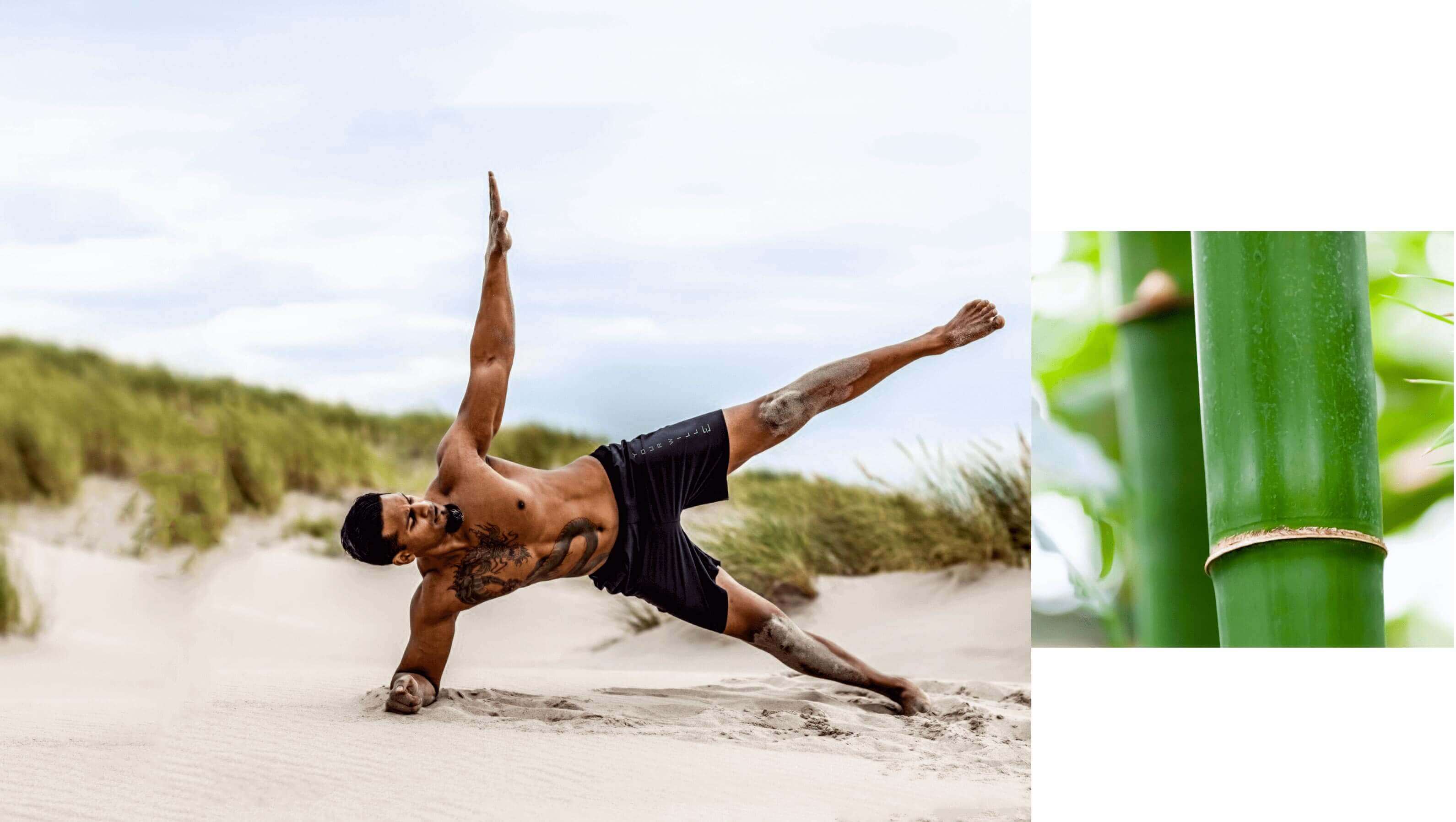 Man doing yoga on the beach
