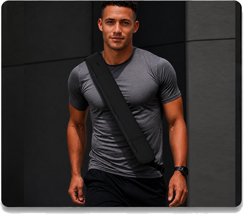 Man wearing ENFORCE crossbody sling bag