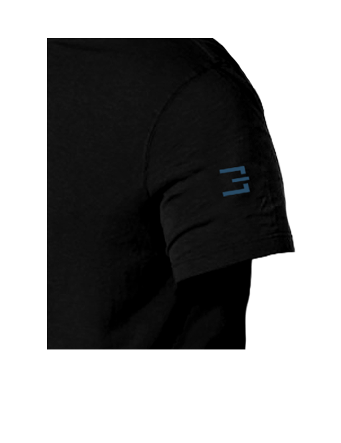 Mens Vertical Tee Black // Sea Blue Back Close Up