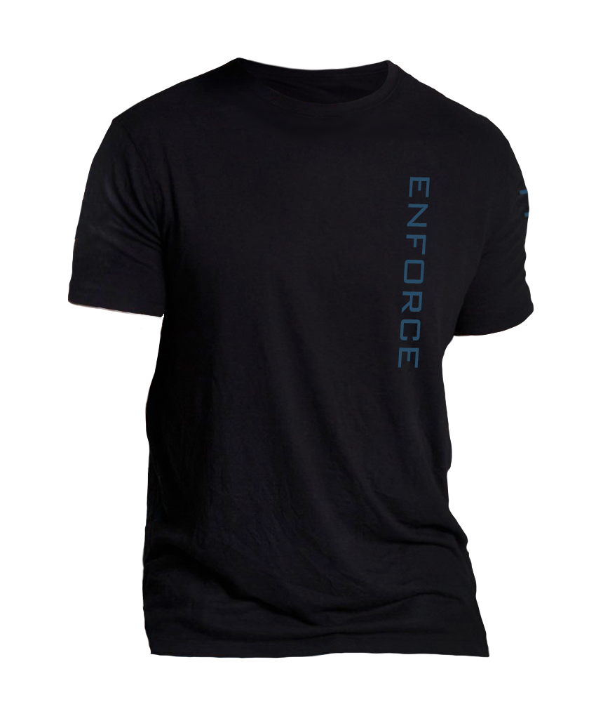 Mens Vertical Tee Black // Sea Blue Front